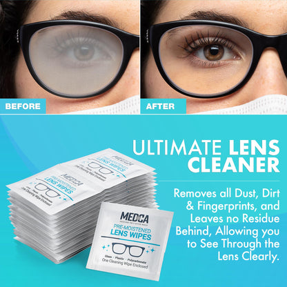Premoistened Lens Cleaning Wipes - Pack of 200 | Quick Drying, Streak-Free | MEDca