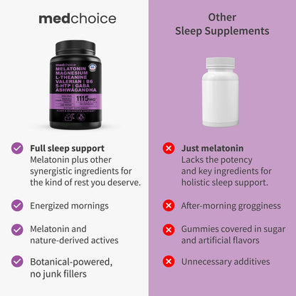 MEDCHOICE 12-in-1 Melatonin Sleep Capsules – Melatonin 5 mg + Magnesium Glycinate 500 mg (90 ct, Pack of 2)