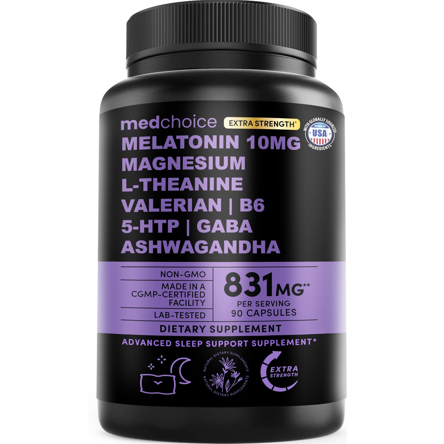 MEDCHOICE 12-in-1 Melatonin Sleep Capsules – 10mg with Magnesium, Ashwagandha (90ct)