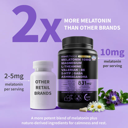 MEDCHOICE 12-in-1 Melatonin Sleep Capsules – 10mg with Magnesium, Ashwagandha (90ct)