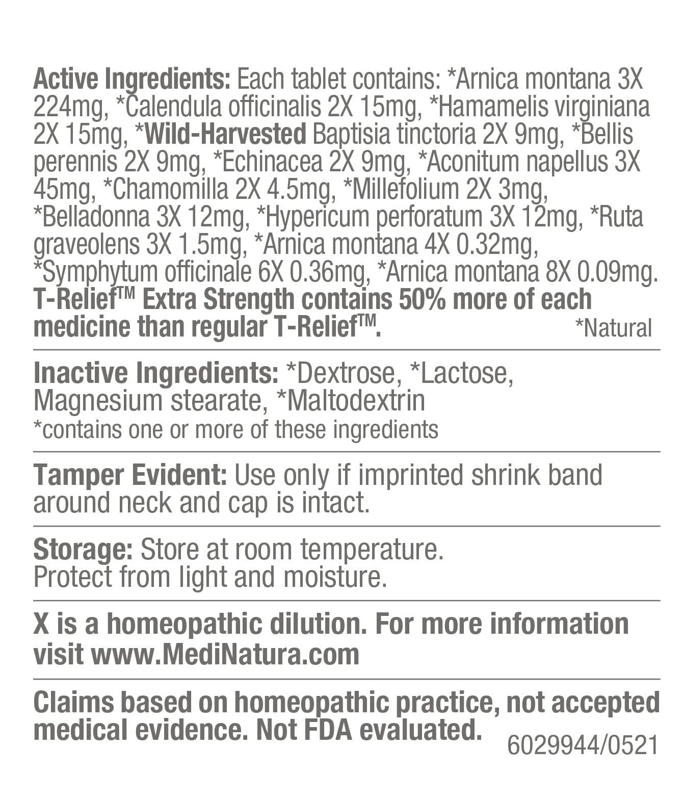 MediNatura T-Relief: Extra Strength Arnica & 12 Natural Actives for Joint & Muscle Aches | 250 Tablets
