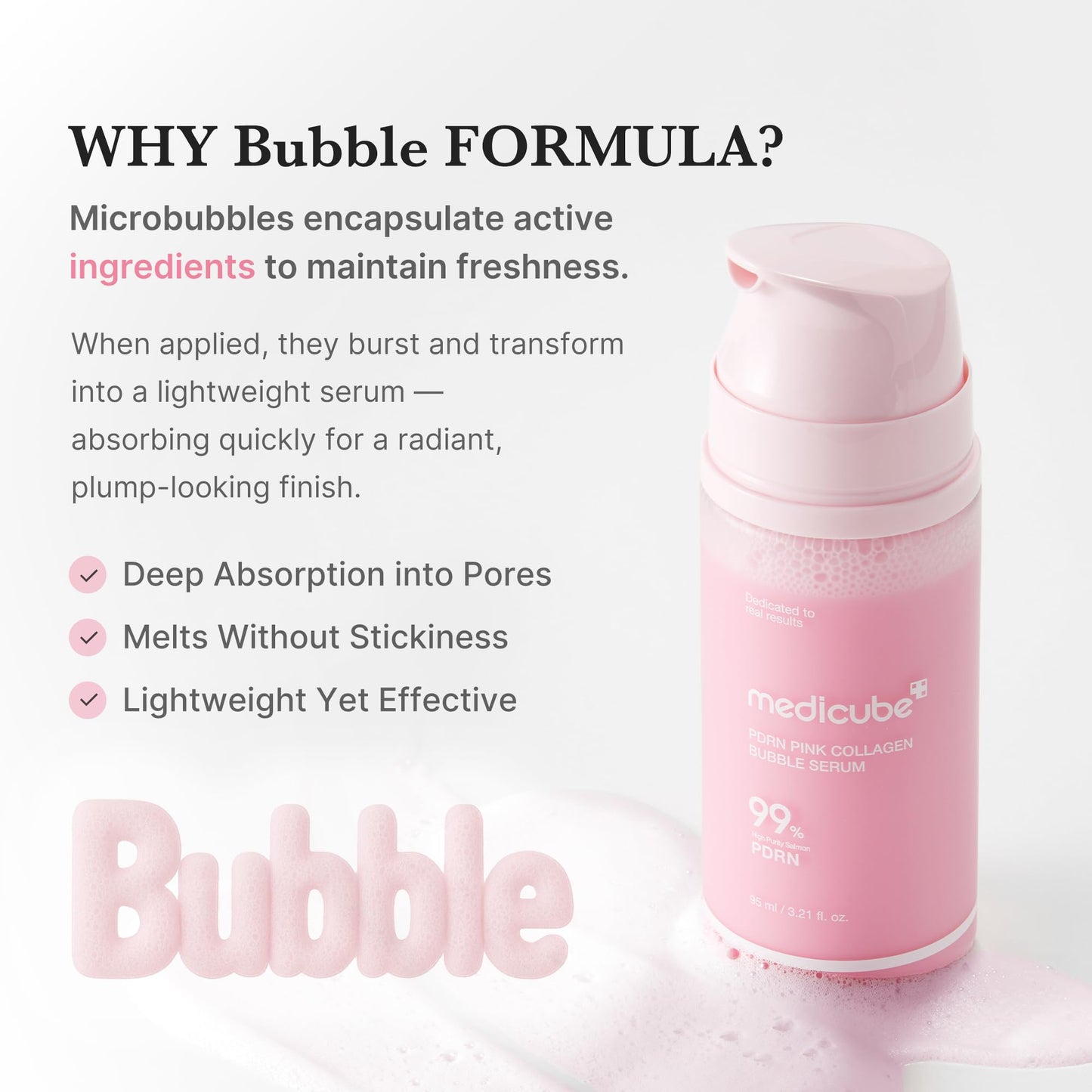 Medicube PDRN Pink Collagen Bubble Serum – Bubble-to-Glow, 99% PDRN Purity & Low-Molecular Collagen
