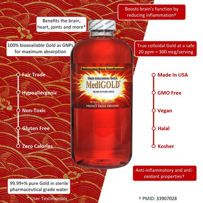 MediGOLD True Colloidal Gold AuNP – 500 mL Nutritional Supplement (Clear Bottle)