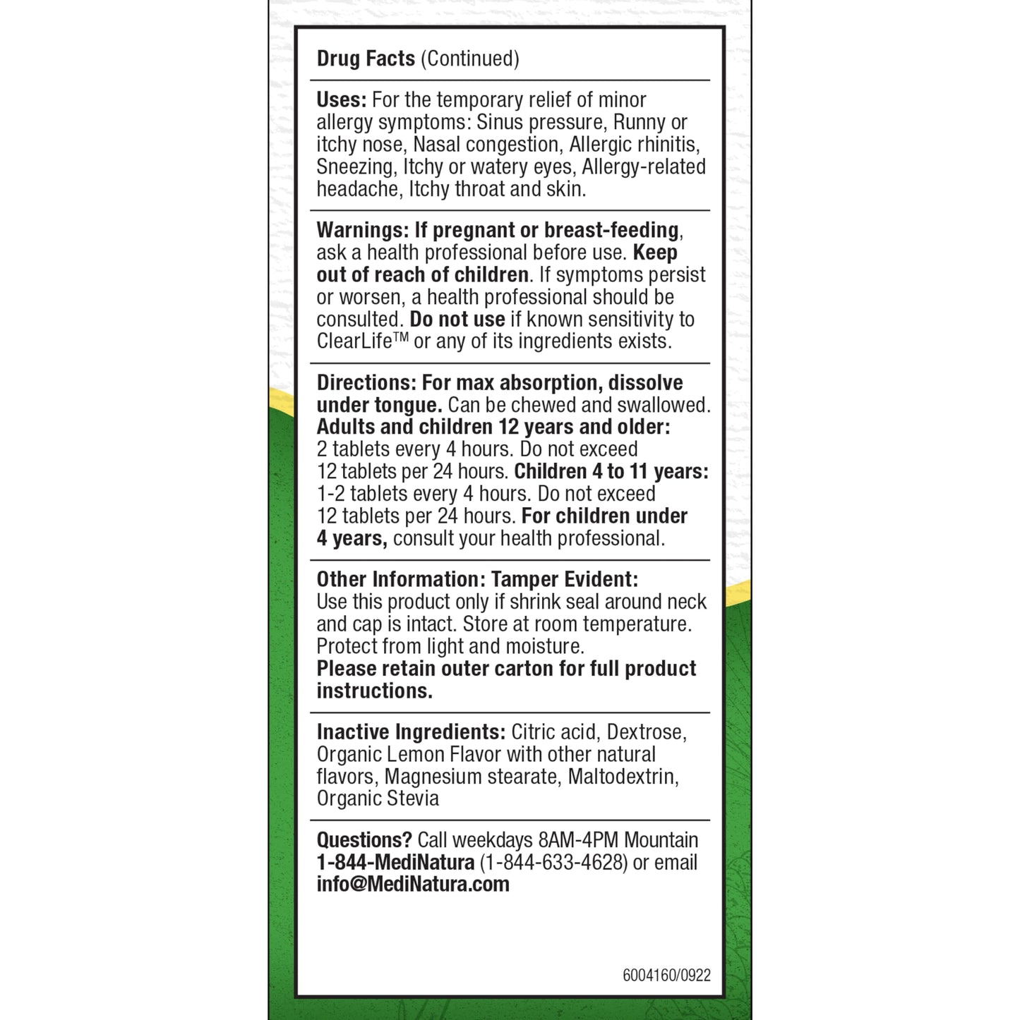 MediNatura ClearLife Extra Strength Allergy Relief – Non-Drowsy, 60 Tablets