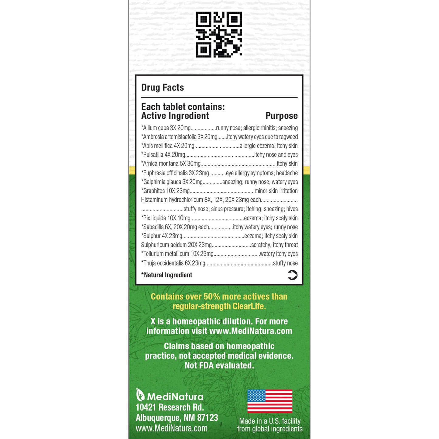 MediNatura ClearLife Extra Strength Allergy Relief – Non-Drowsy, 60 Tablets