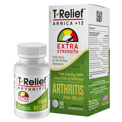 MediNatura T-Relief Extra Strength Arthritis Pain Reliever – Arnica +12 Natural Medicines | 100 Tablets