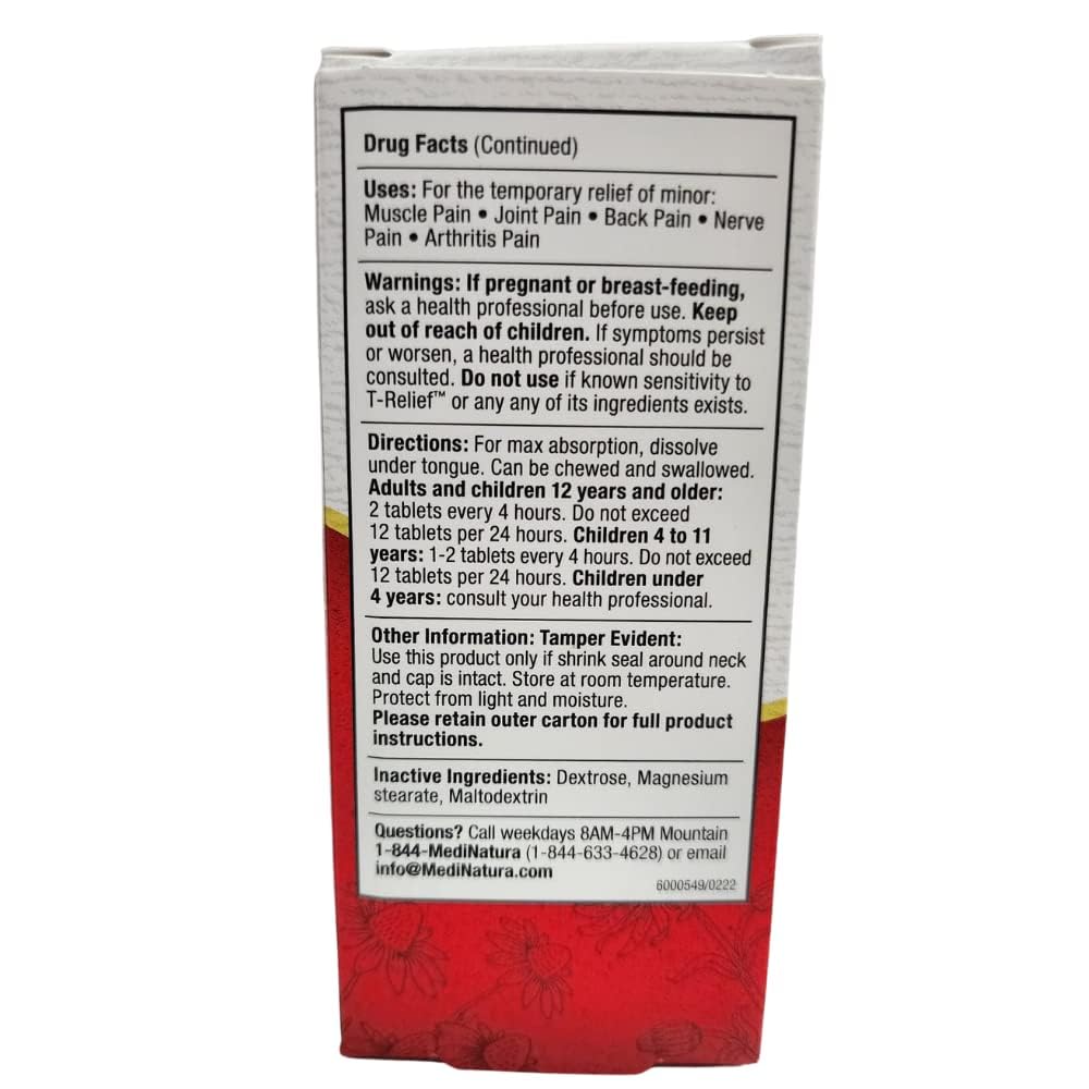 MediNatura T-Relief Extra-Strength Arnica +12 Actives – Back Pain & Muscle Aches, 100 Tablets (2 Pack)