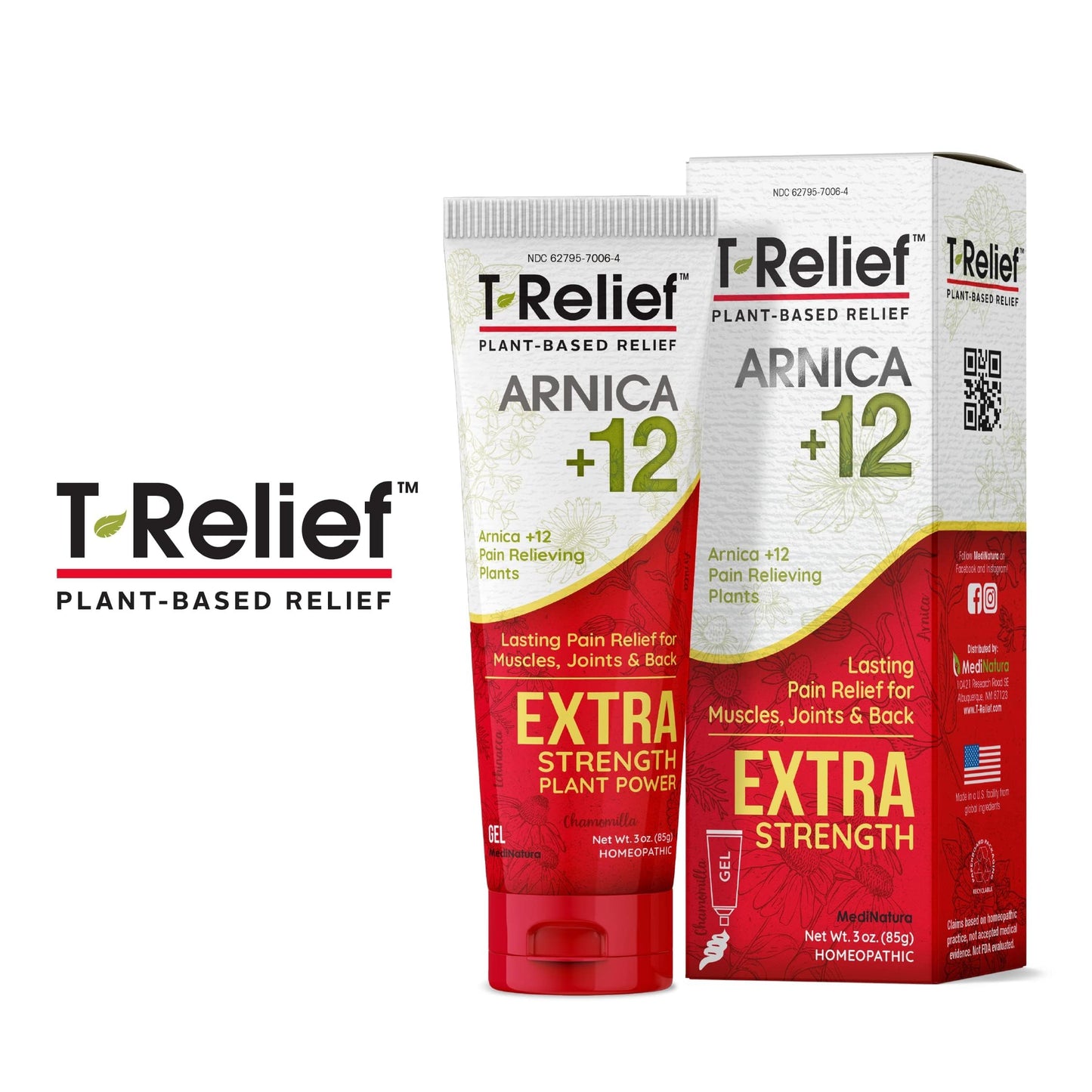 MediNatura T-Relief Extra Strength Arnica Gel – 12 Natural Actives for Back, Joints & Muscles (3 oz)