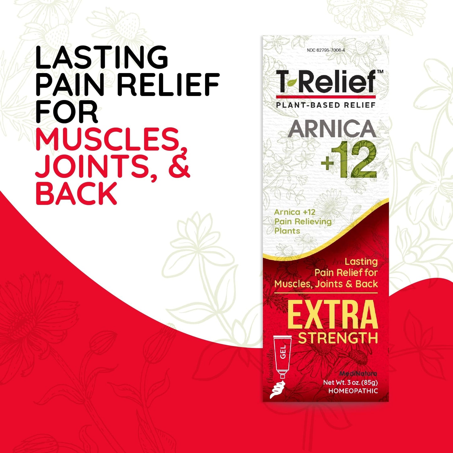 MediNatura T-Relief Extra Strength Arnica Gel – 12 Natural Actives for Back, Joints & Muscles (3 oz)