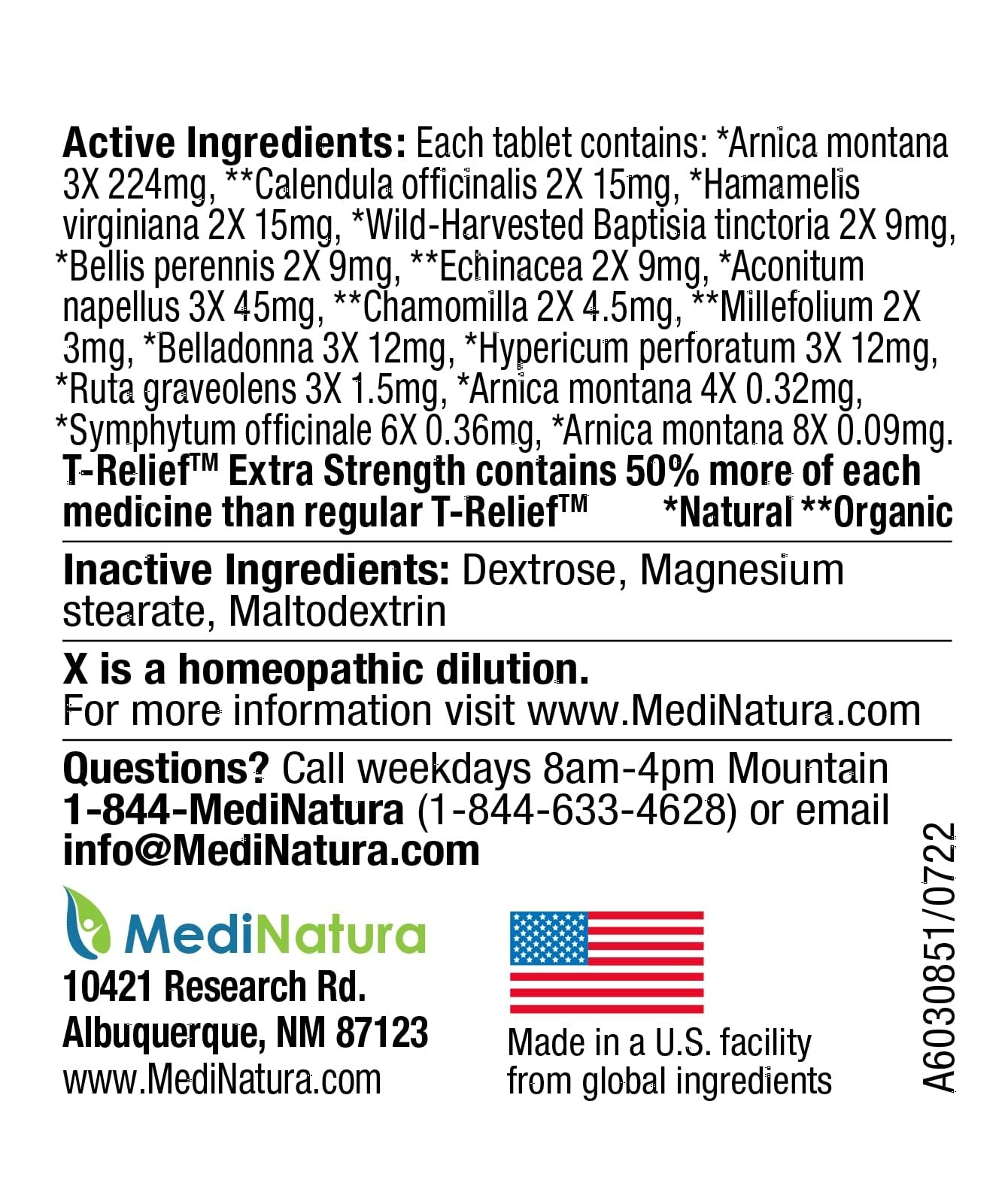 MediNatura T-Relief Extra-Strength Arnica +12 Actives – Back Pain & Muscle Aches, 100 Tablets (2 Pack)