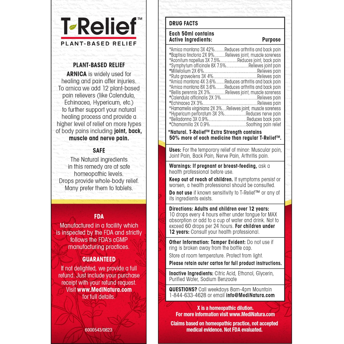 MediNatura T-Relief Extra Strength Oral Drops Arnica +12 for Back, Neck, Joints & Muscle Aches - 1.69 oz