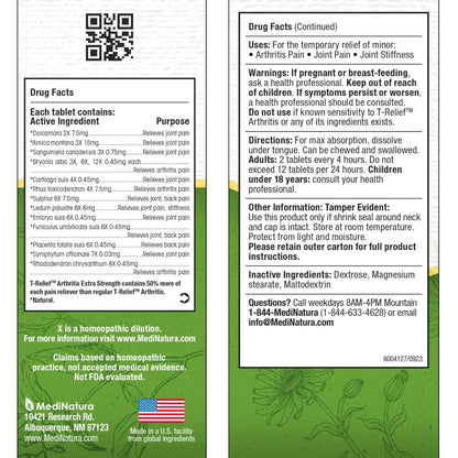 MediNatura T-Relief Extra Strength Arthritis Pain Reliever – Arnica +12 Natural Medicines | 100 Tablets