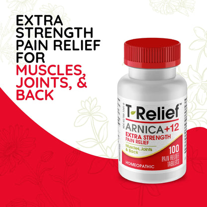 MediNatura T-Relief Extra-Strength Arnica +12 Actives – Back Pain & Muscle Aches, 100 Tablets (2 Pack)