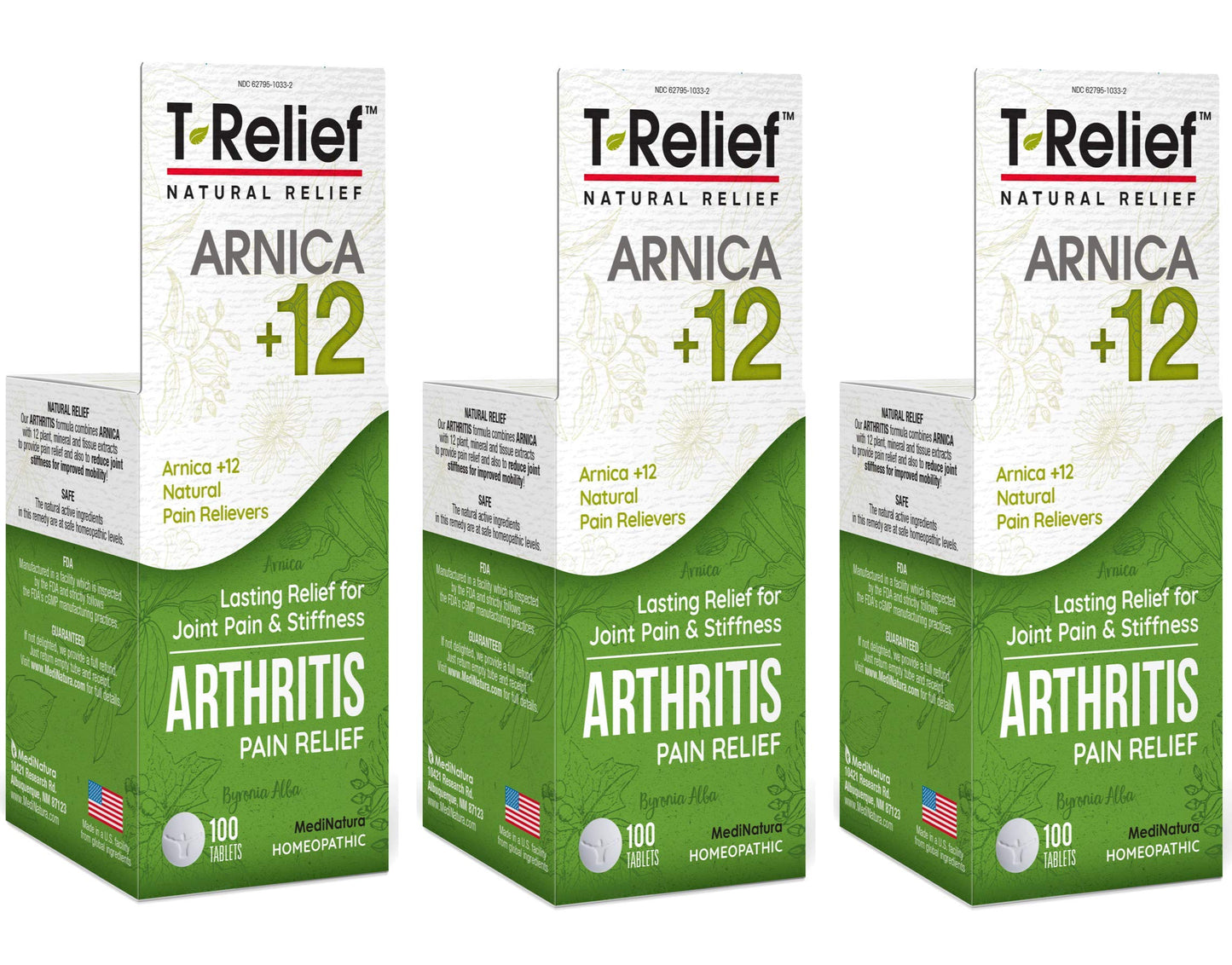 MediNatura T-Relief Extra Strength Arthritis Pain Reliever — Arnica +12 Natural Medicines | 300 Tablets (Pack of 3)