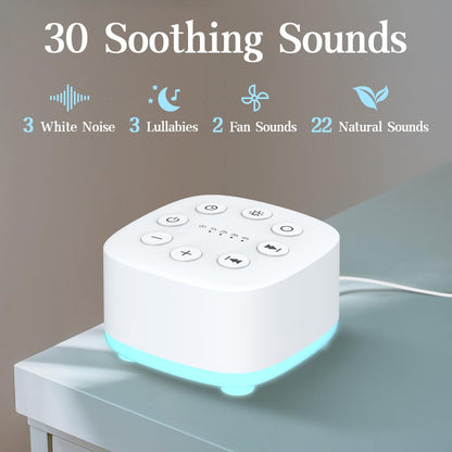 Meditation White Noise Sound Machine – 30 Sounds, 32 Volume Levels, 12 Night Light, Portable