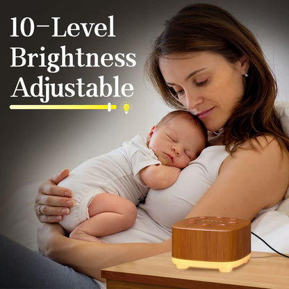 Meditation White Noise Machine — 30 Sounds, 12 Night Light Levels, Travel-Friendly Sleep Aid (Wood Grain)