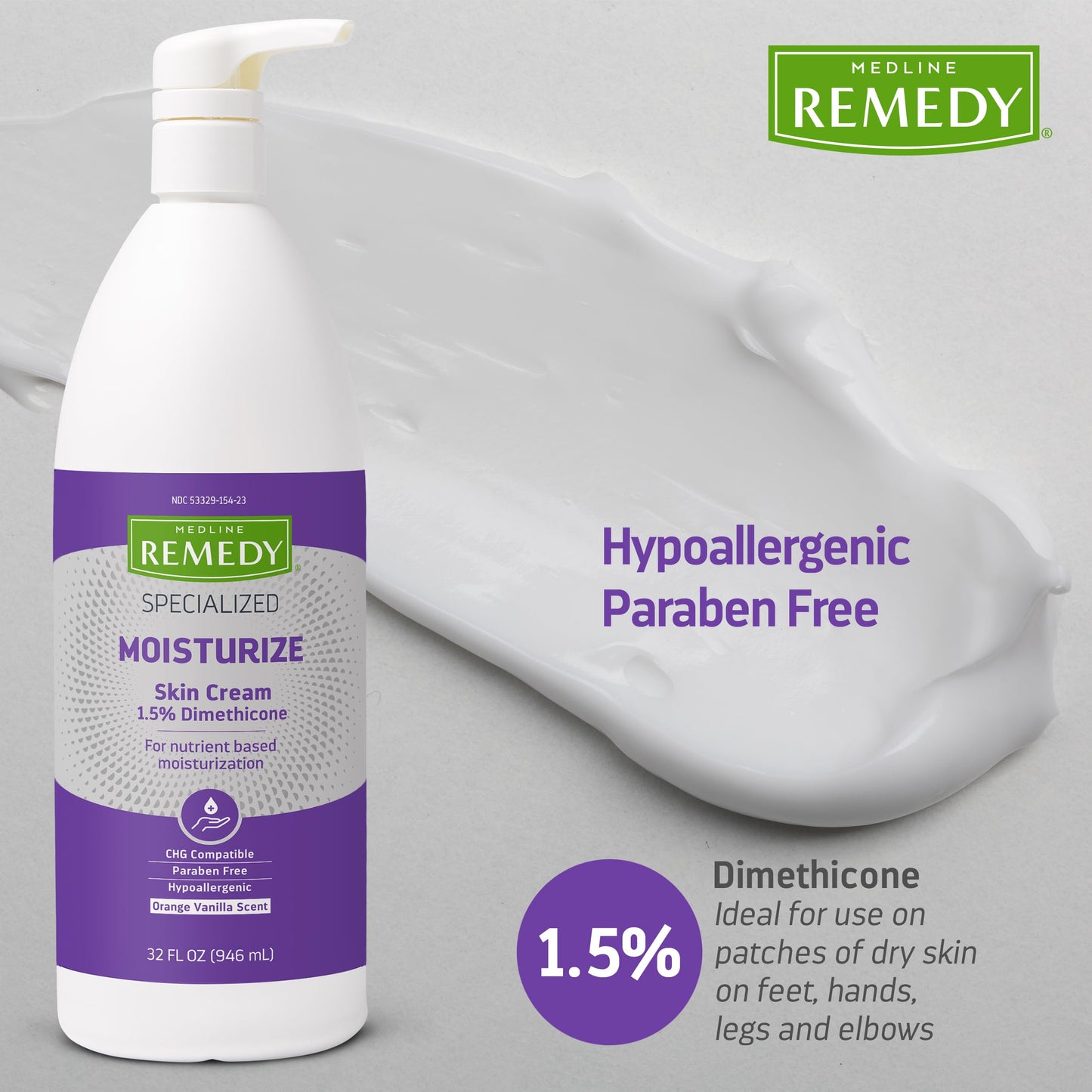 Medline Remedy Specialized Skin Cream (32 oz) – Nourishing, Hypoallergenic Lotion with 1.5% Dimethicone (Orange Vanilla)