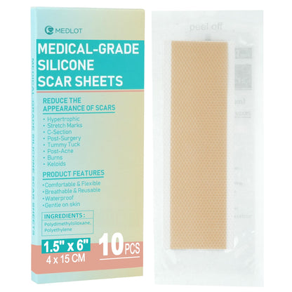 MEDLOT Silicone Scar Sheets – 10pcs Reusable Scar Treatment Strips for Surgical, C-Section, Acne Scars | Breathable & Cut-to-Size