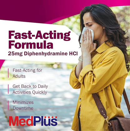 MedPlus Allergy Relief Medicine 25 mg – 1000 Tablets | Diphenhydramine HCl | Made in USA