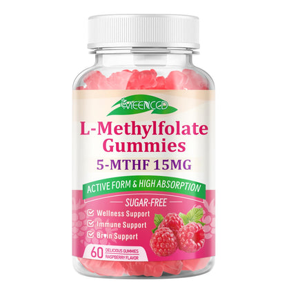 MEENCCD L-Methylfolate 15mg Gummies – 5-MTHF for Brain Health & Immunity (Vegan Raspberry, 60 Count)