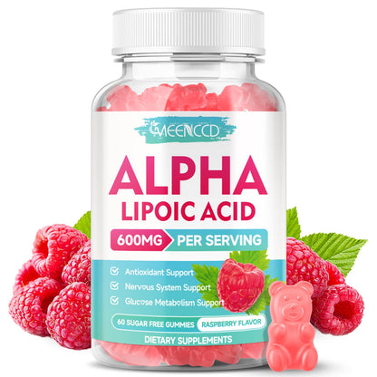 MEENCCD Alpha Lipoic Acid Gummies 600mg | High-Absorption ALA for Nerve & Brain Health, Vegan & Sugar-Free Raspberry