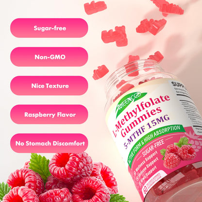 MEENCCD L-Methylfolate 15mg Gummies – 5-MTHF for Brain Health & Immunity (Vegan Raspberry, 60 Count)