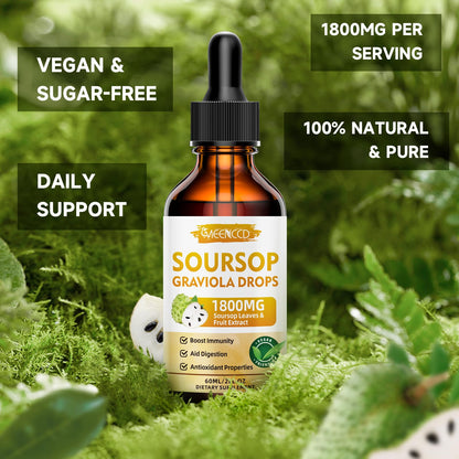 MEENCCD Soursop Graviola Liquid Drops 1800mg – Immune Support, Antioxidant, Orange Flavor, 2 fl oz