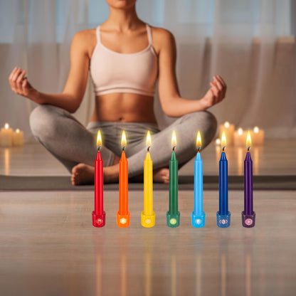 Mega Candles 7-Piece Unscented Chakra Taper Candles | Hand-Poured, 5in x 3/4in