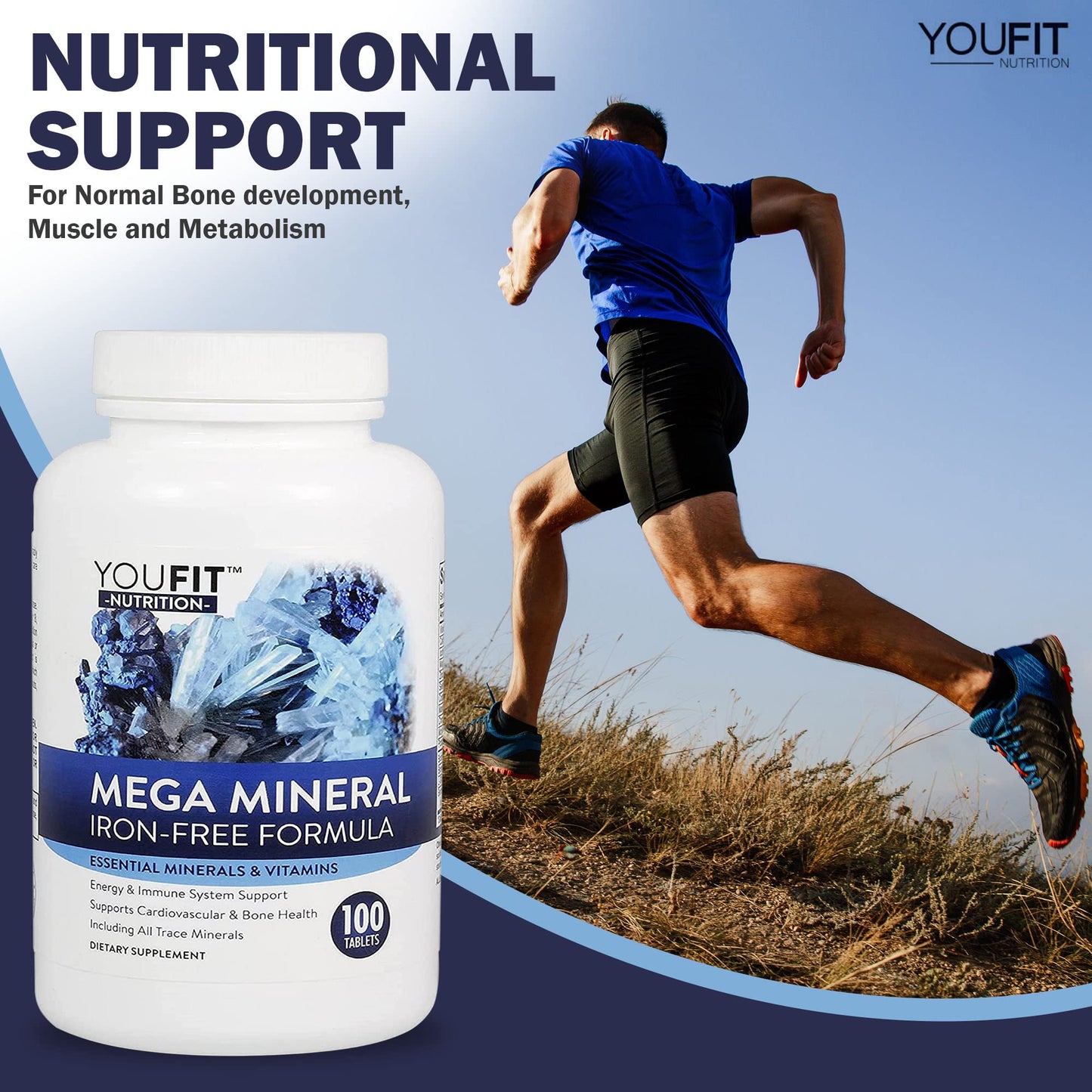 Mega Minerals Supplement by Youfit Nutrition - 72 Trace Minerals, Iron Free