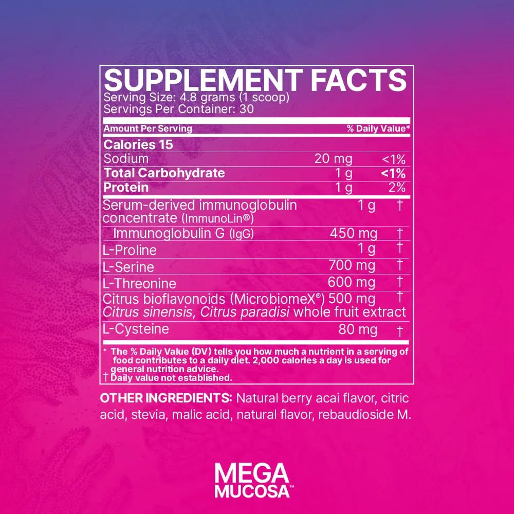 Microbiome Labs MegaMucosa Gut Health Powder – Complete Mucosal Support (Berry Acai, 5.5 oz) | Dairy-Free Immunoglobulins BritishVita | Premium UK Vitamins & Wellness Supplements