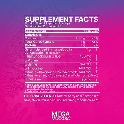 Microbiome Labs MegaMucosa Gut Health Powder – Complete Mucosal Support (Berry Acai, 5.5 oz) | Dairy-Free Immunoglobulins BritishVita | Premium UK Vitamins & Wellness Supplements