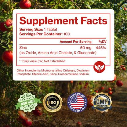 Mega Zinc Supplement 50mg - 3-in-1 Zinc Complex, 100 Tablets | Pure Micronutrients