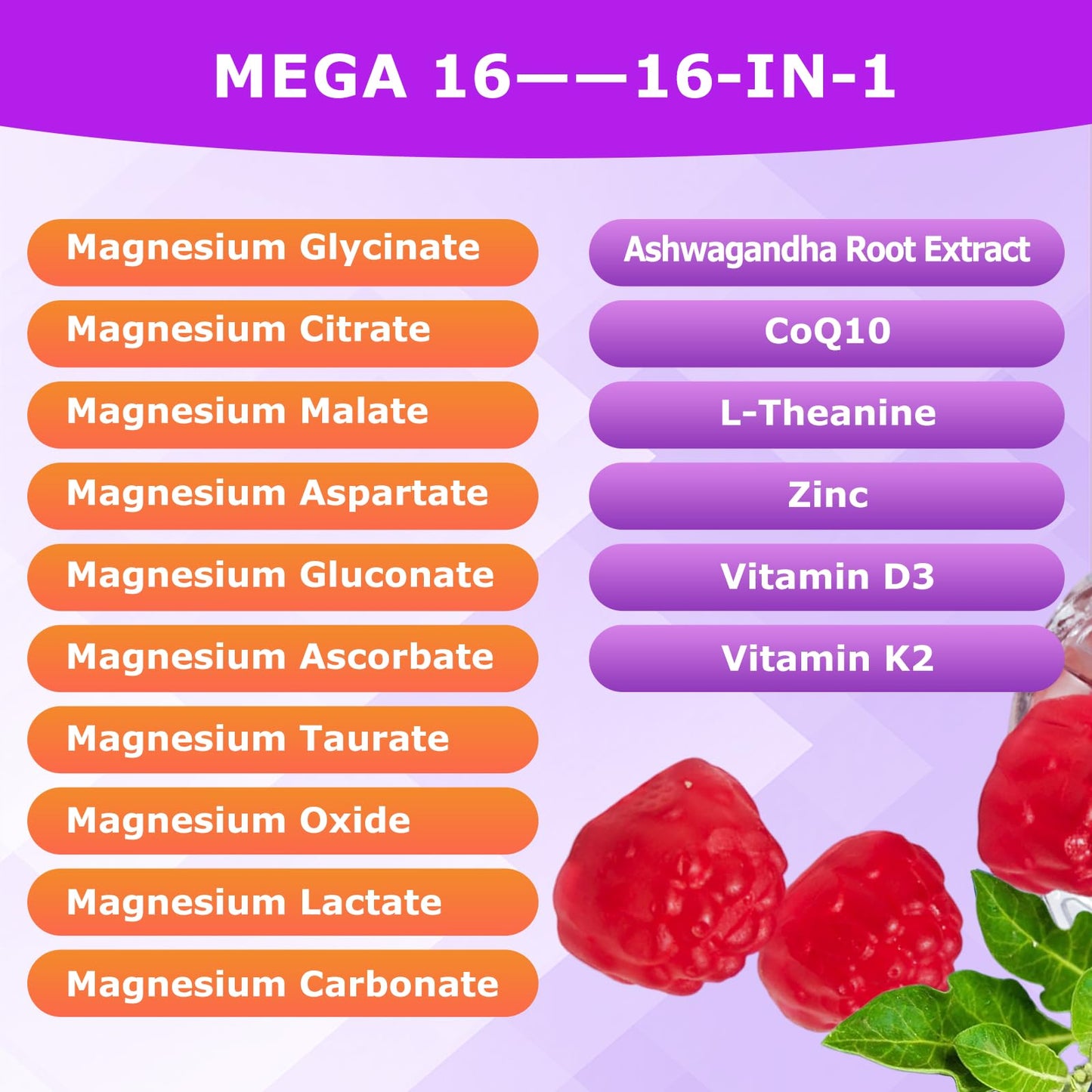 Mega16-in-1 Magnesium Glycinate Sleep Gummies for Women | High-Absorption Formula