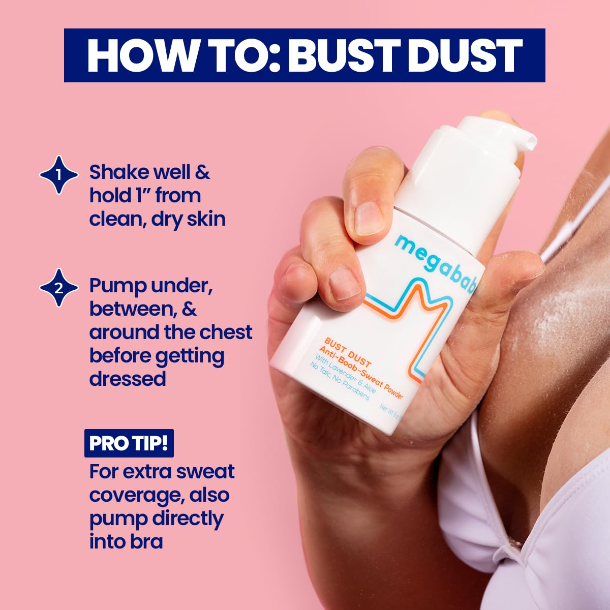 Megababe Bust Dust - Talc-Free Sweat-Absorbing Body Powder with Pump