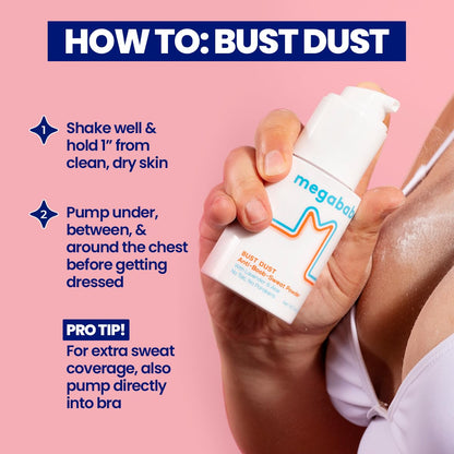 Megababe Bust Dust - Talc-Free Sweat-Absorbing Body Powder with Pump