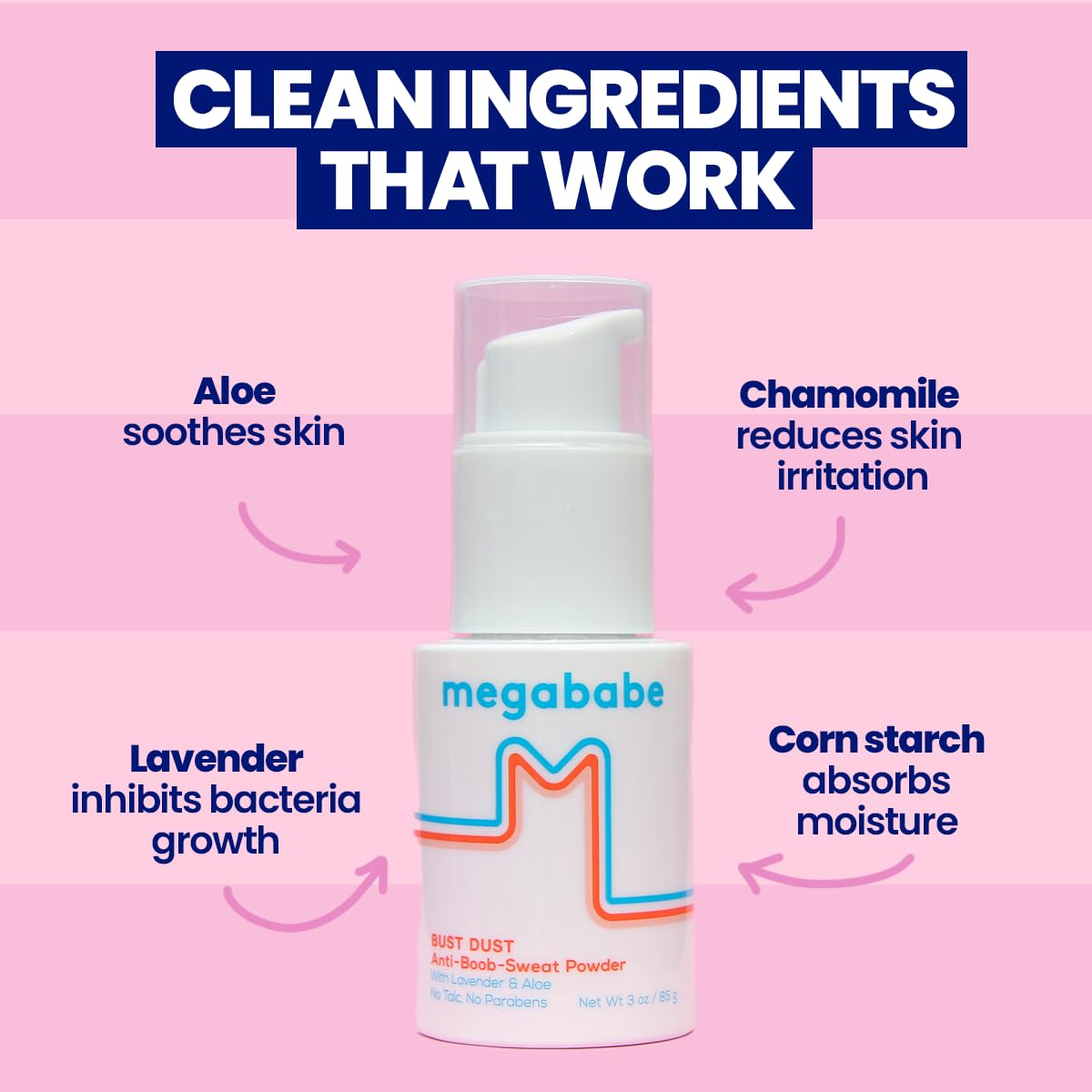Megababe Bust Dust - Talc-Free Sweat-Absorbing Body Powder with Pump