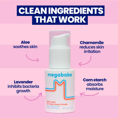 Megababe Bust Dust - Talc-Free Sweat-Absorbing Body Powder with Pump