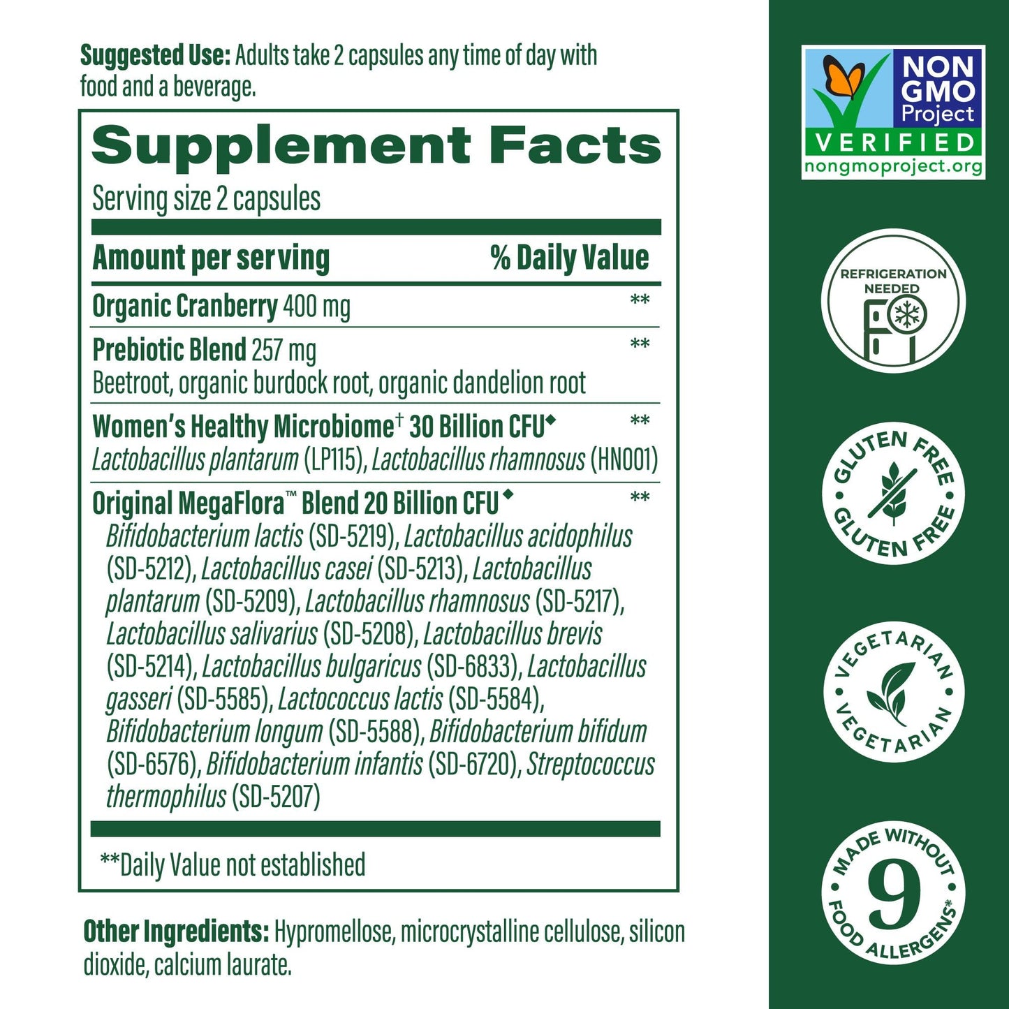MegaFood MegaFlora Probiotics for Women – 50B CFU, 14 Strains, Cranberry, 60 Capsules