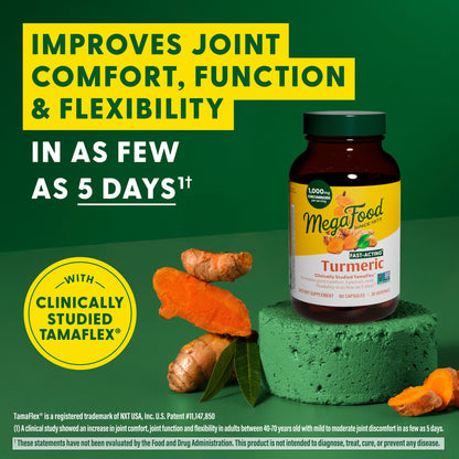 MegaFood Fast-Acting Turmeric Supplement - Clinically Studied Joint Support, 1000 mg Curcuminoids, 60 Capsules