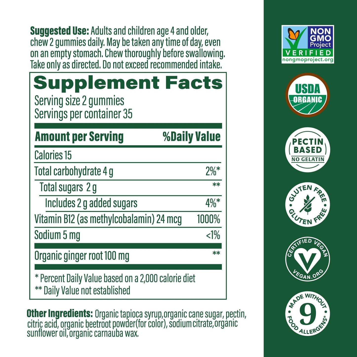 MegaFood Vitamin B12 Energy Gummies - Vegan Methyl B12, Ginger - USDA Organic - 70 Gummies