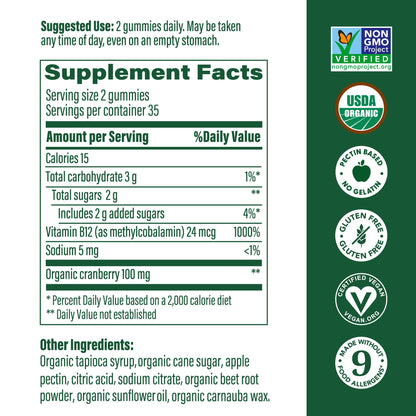 MegaFood B12 Energy Gummies – Vegan Methyl B12, Cranberry, USDA Organic