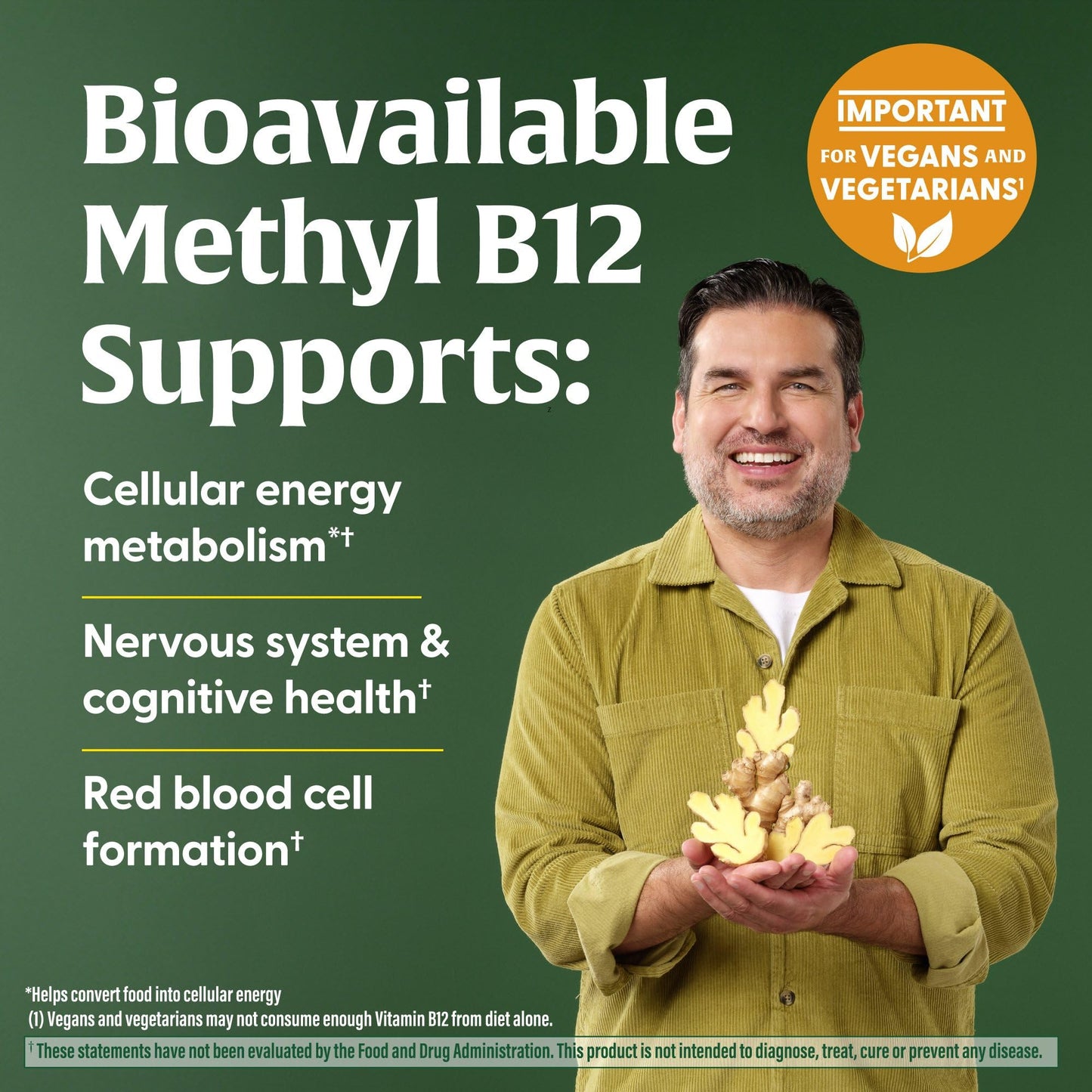 MegaFood Vitamin B12 Energy Gummies - Vegan Methyl B12, Ginger - USDA Organic - 70 Gummies