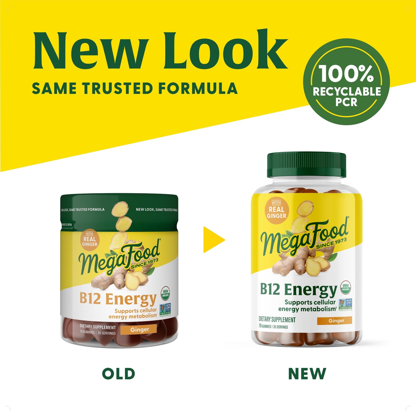 MegaFood Vitamin B12 Energy Gummies - Vegan Methyl B12, Ginger - USDA Organic - 70 Gummies