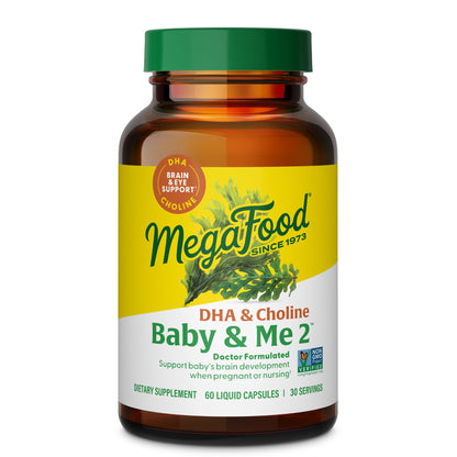 MegaFood Baby & Me 2 Prenatal Vitamins with DHA & Choline – Vegan, 60 Capsules (30 Servings)