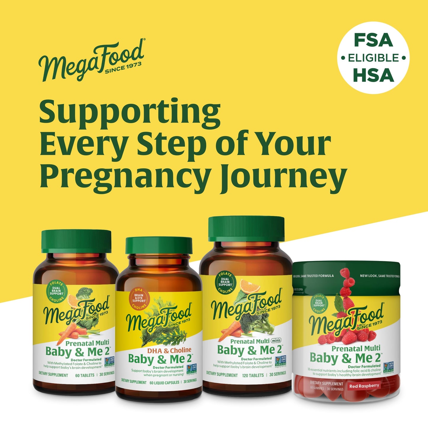 MegaFood Baby & Me 2 Prenatal Vitamins with DHA & Choline – Vegan, 60 Capsules (30 Servings)