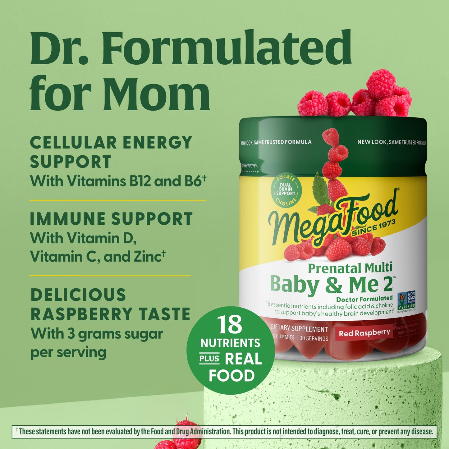 MegaFood Baby & Me 2 Prenatal Gummies – Folic Acid, Choline, Red Raspberry, 60 Gummies