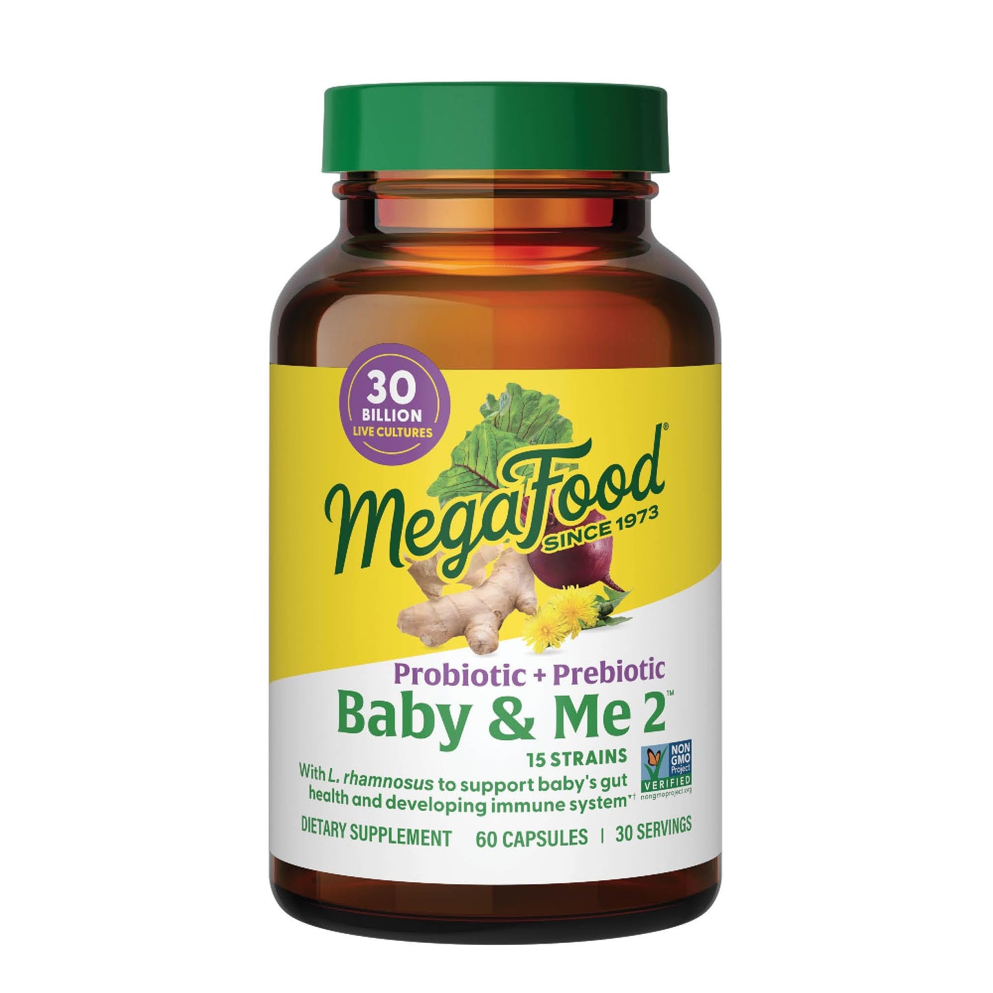 MegaFood Baby & Me 2 Prenatal Probiotics – 30B CFU, Vegetarian, Non-GMO, 60 Caps