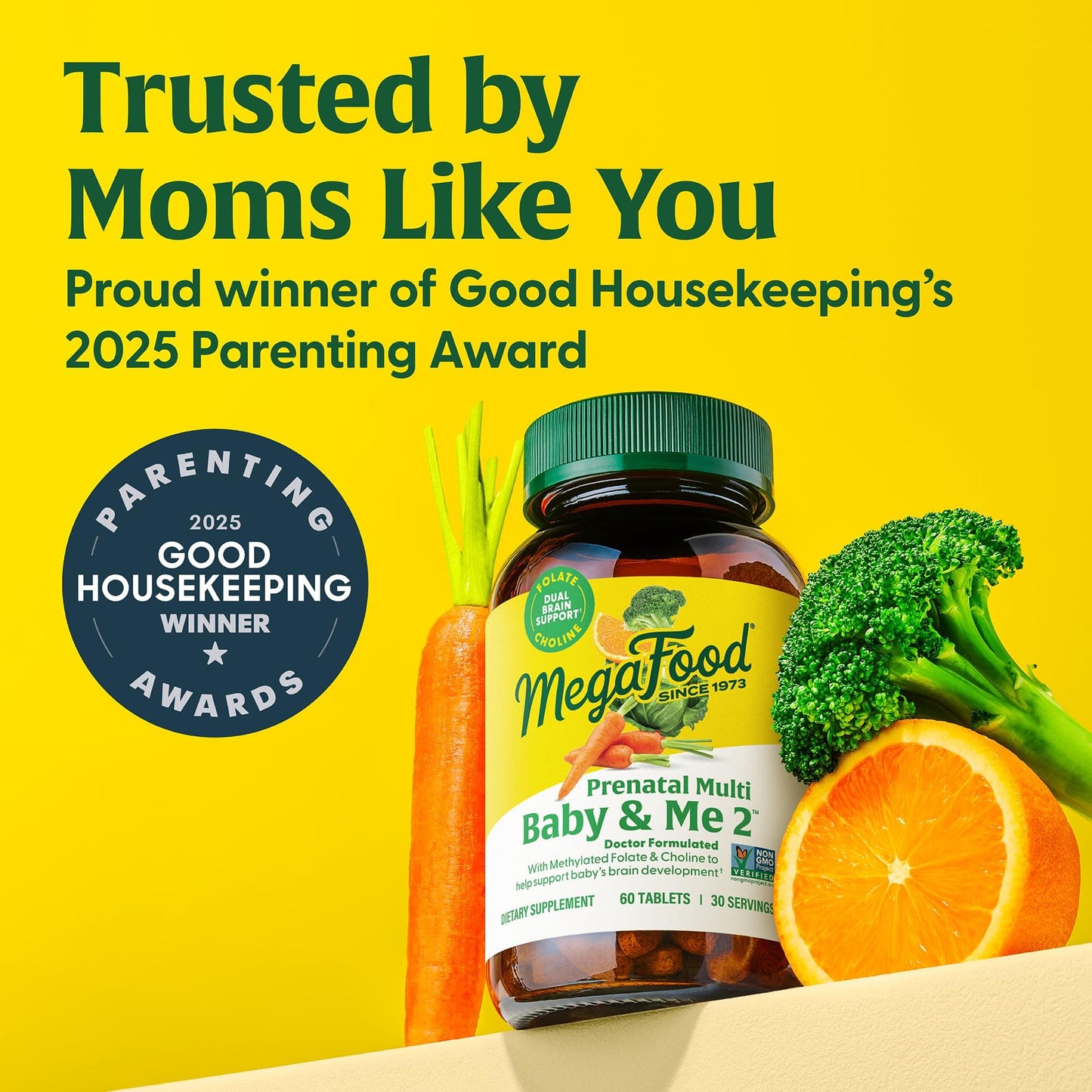 MegaFood Baby & Me 2 Prenatal Vitamins – Folate, Choline, Iron & Vitamin D | 120 Tabs (60 Servings)