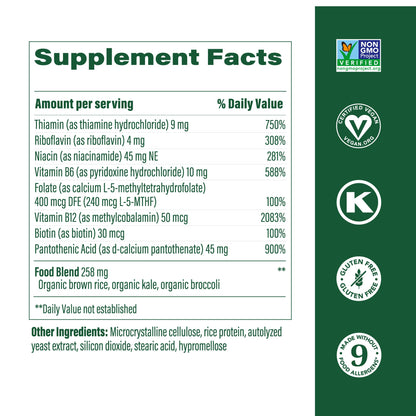 MegaFood Balanced B Complex - B Vitamin Supplement with 8 B Vitamins (incl. B6, B12, Folate, Biotin) | Vegan, Gluten Free, 30 Tablets