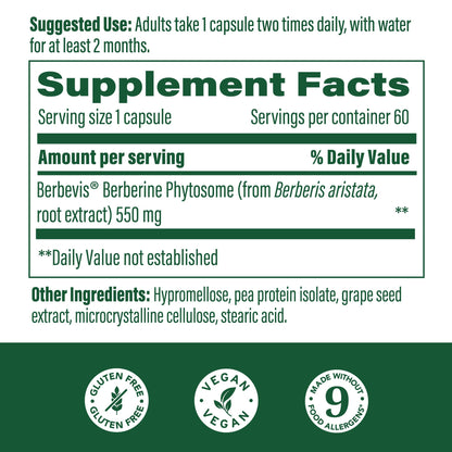 MegaFood Berberine Phytosome 550 mg per Serving | 60 Capsules | 9x Absorption | Vegan